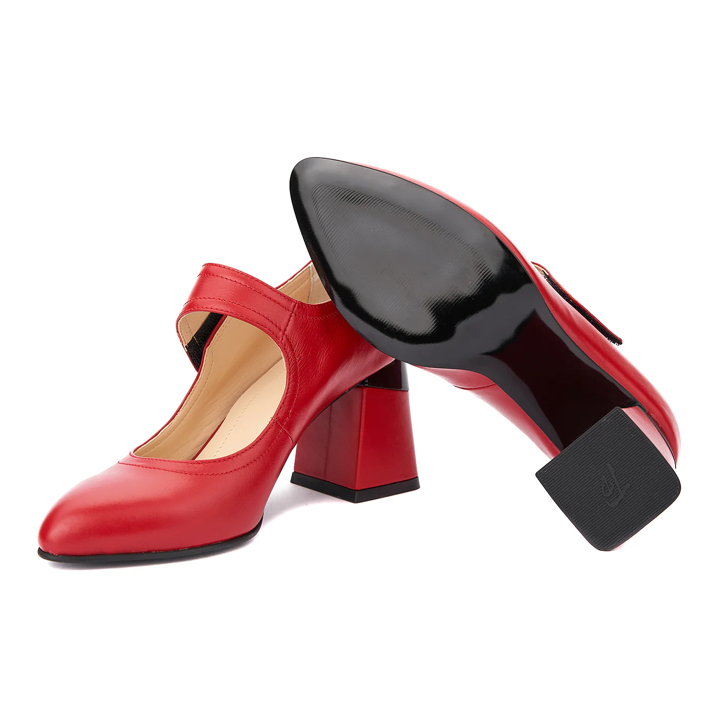 Pantofi dama toc gros din piele naturala rosie 4344 - Image 3