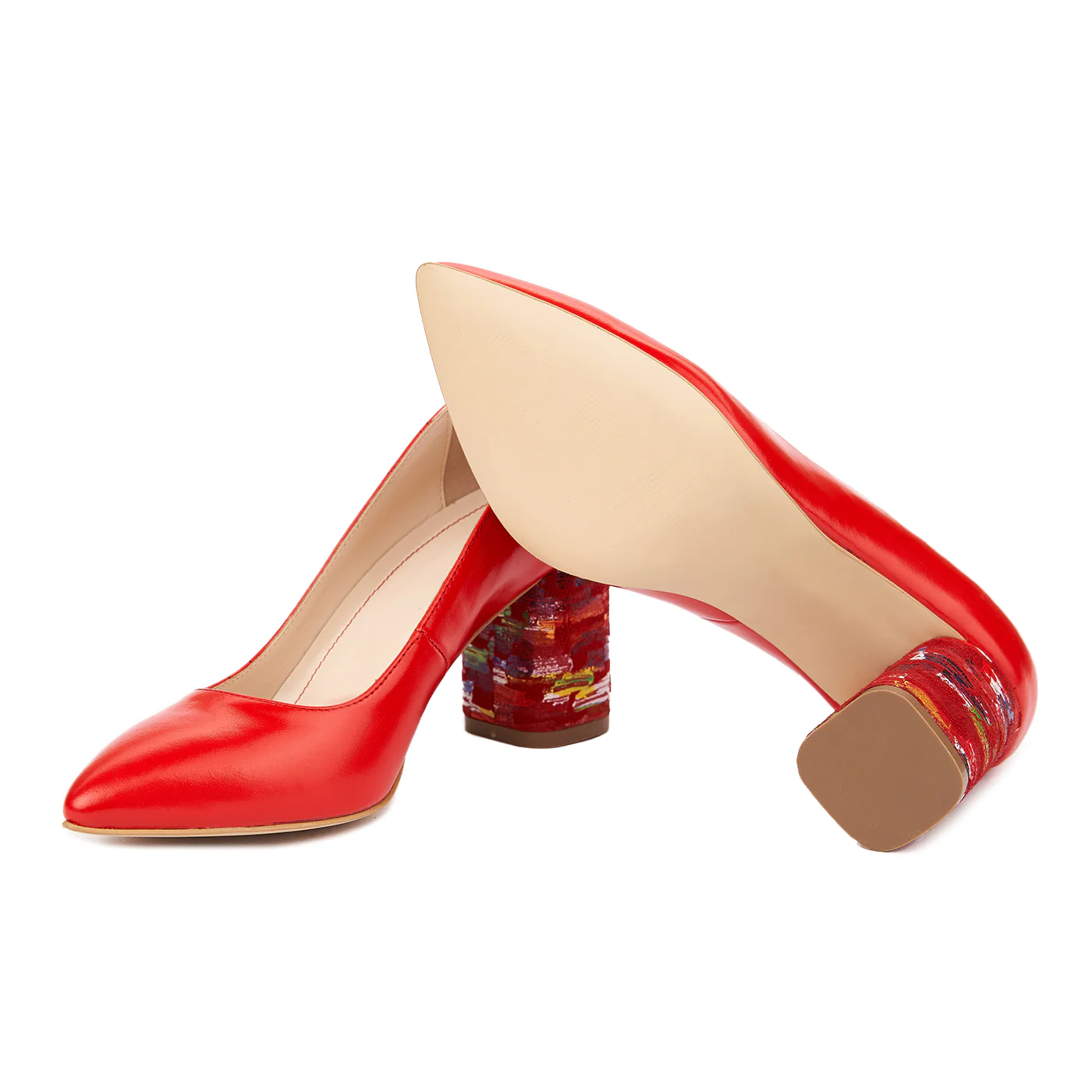 Pantofi dama toc gros din piele naturala rosie 4816 - Image 3