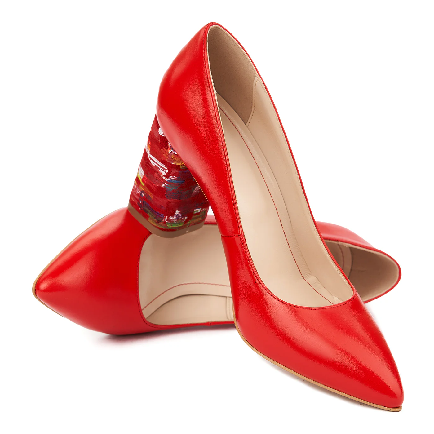Pantofi dama toc gros din piele naturala rosie 4816 - Image 4