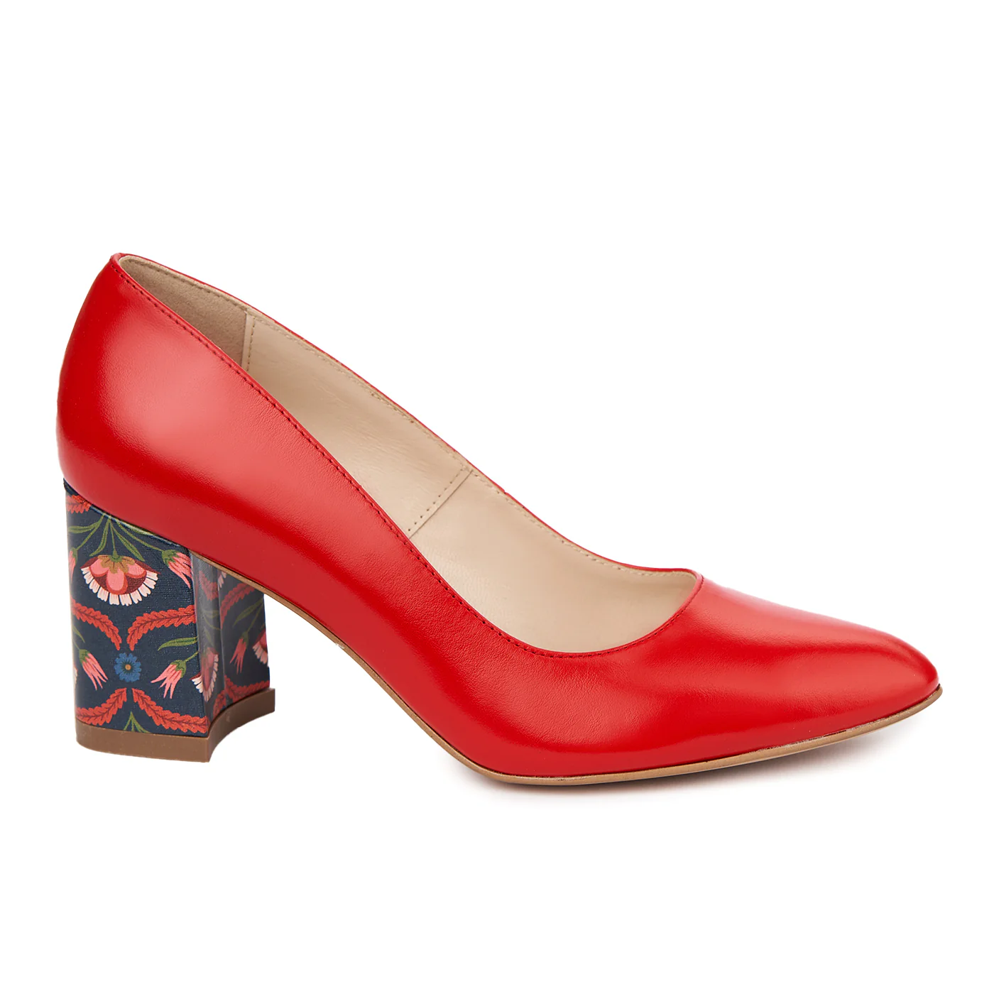 Pantofi dama toc gros din piele naturala rosie 4893