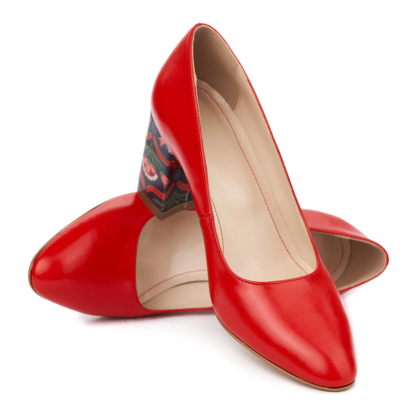 Pantofi dama toc gros din piele naturala rosie 4893 - Image 4