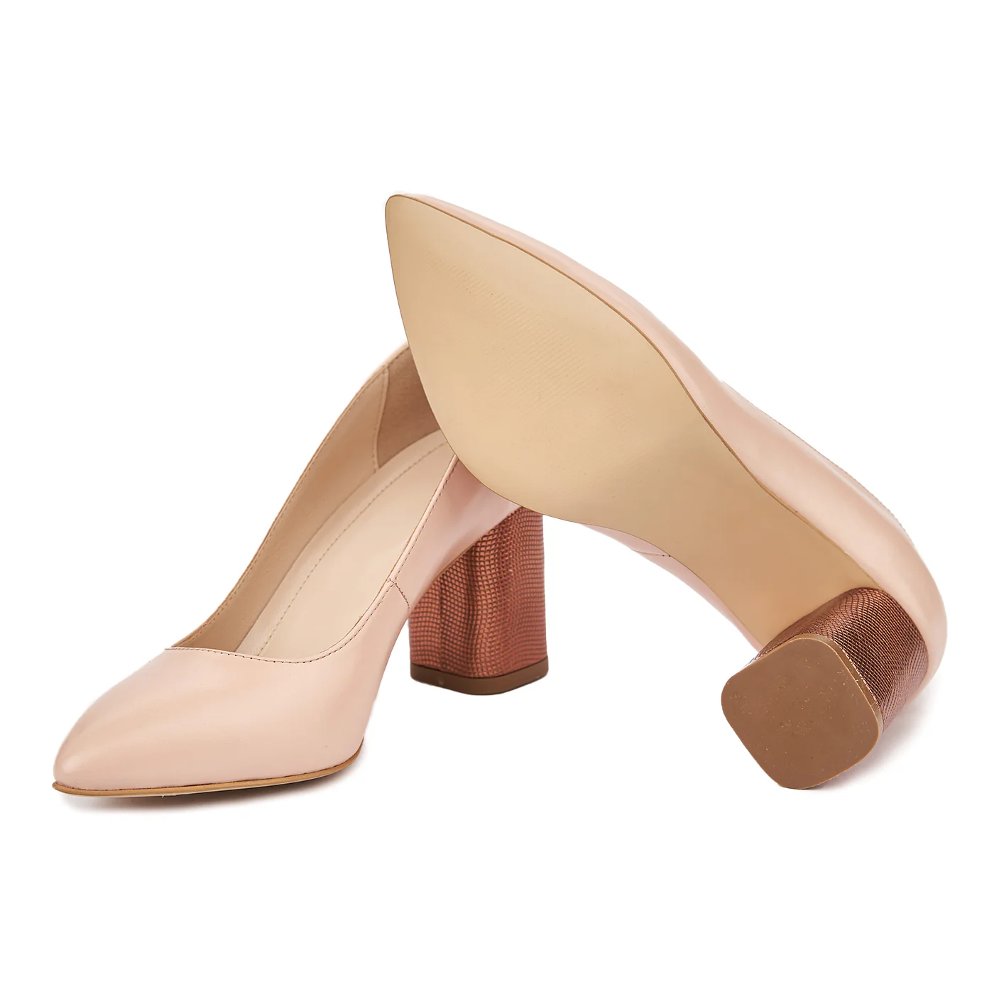 Pantofi dama toc gros din piele naturala nude 4782 - Image 3