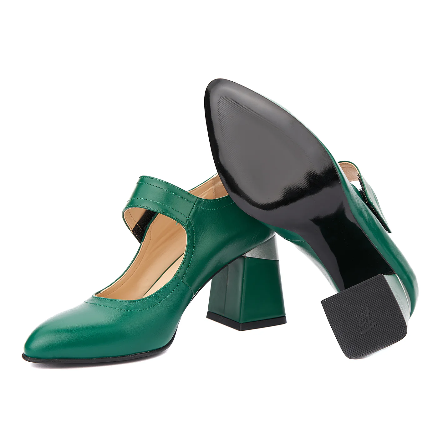 Pantofi dama toc gros din piele naturala verde 4346 - Image 3