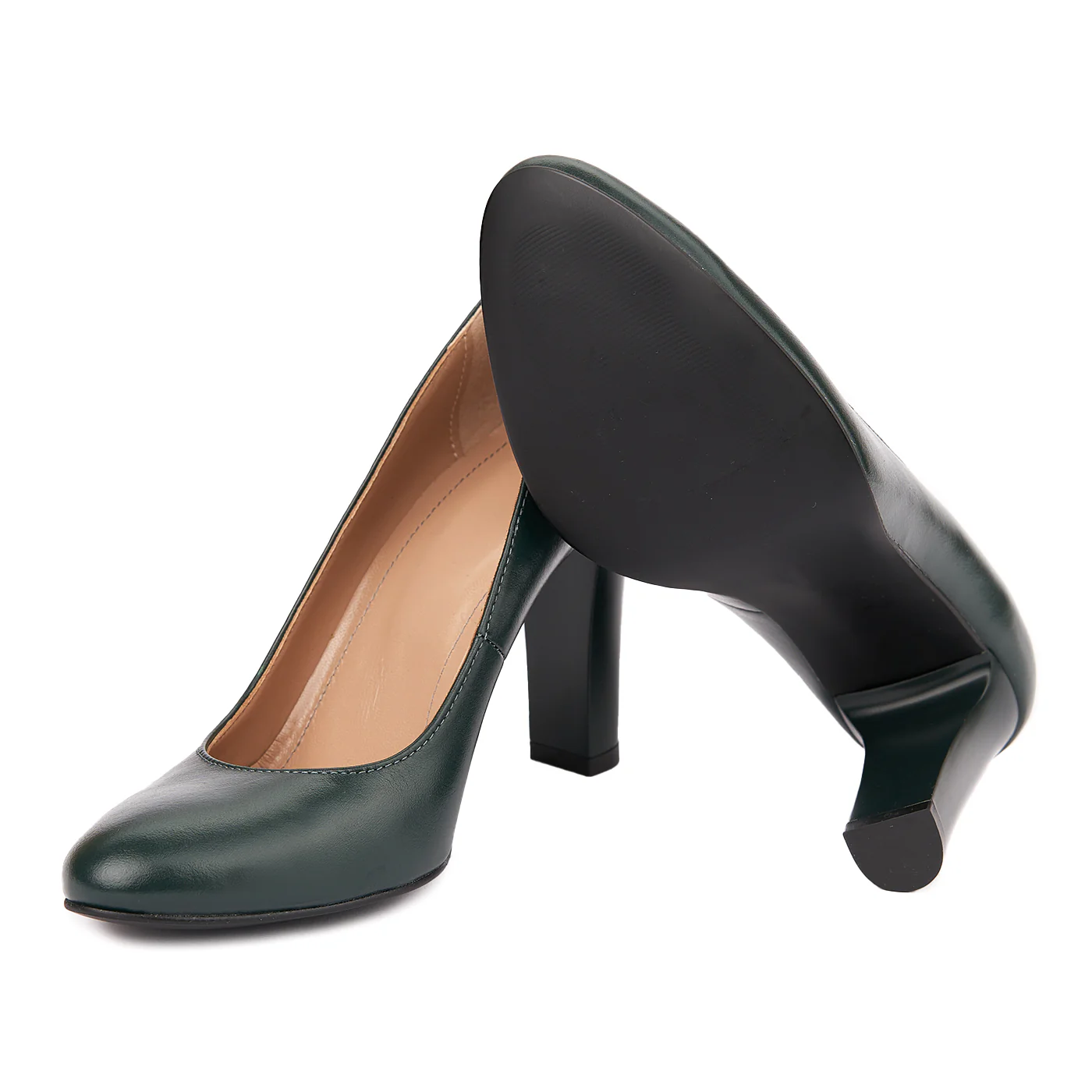 Pantofi dama toc gros din piele naturala verde 4648 - Image 3