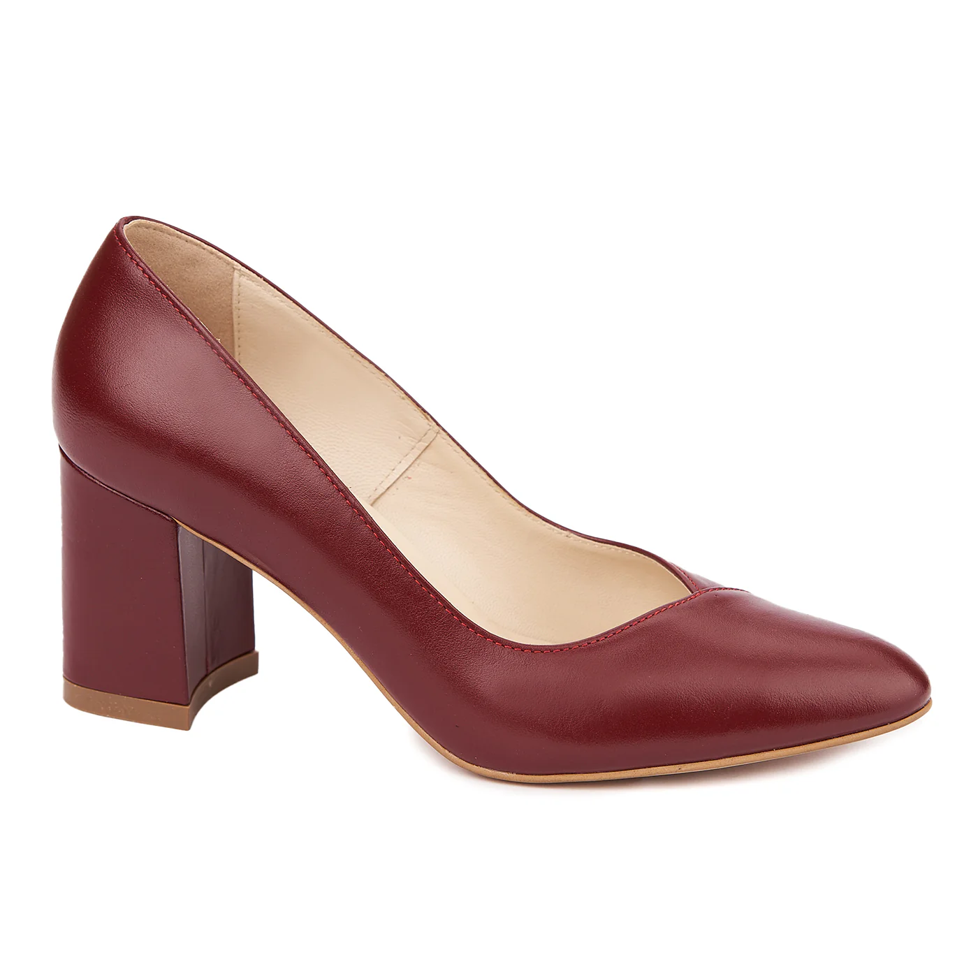 Pantofi dama toc gros din piele naturala visinie 4645