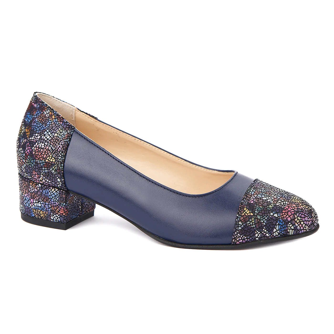 Pantofi dama toc mic din piele naturala albastra 4355