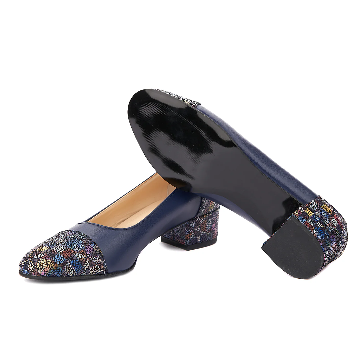Pantofi dama toc mic din piele naturala albastra 4355 - Image 3