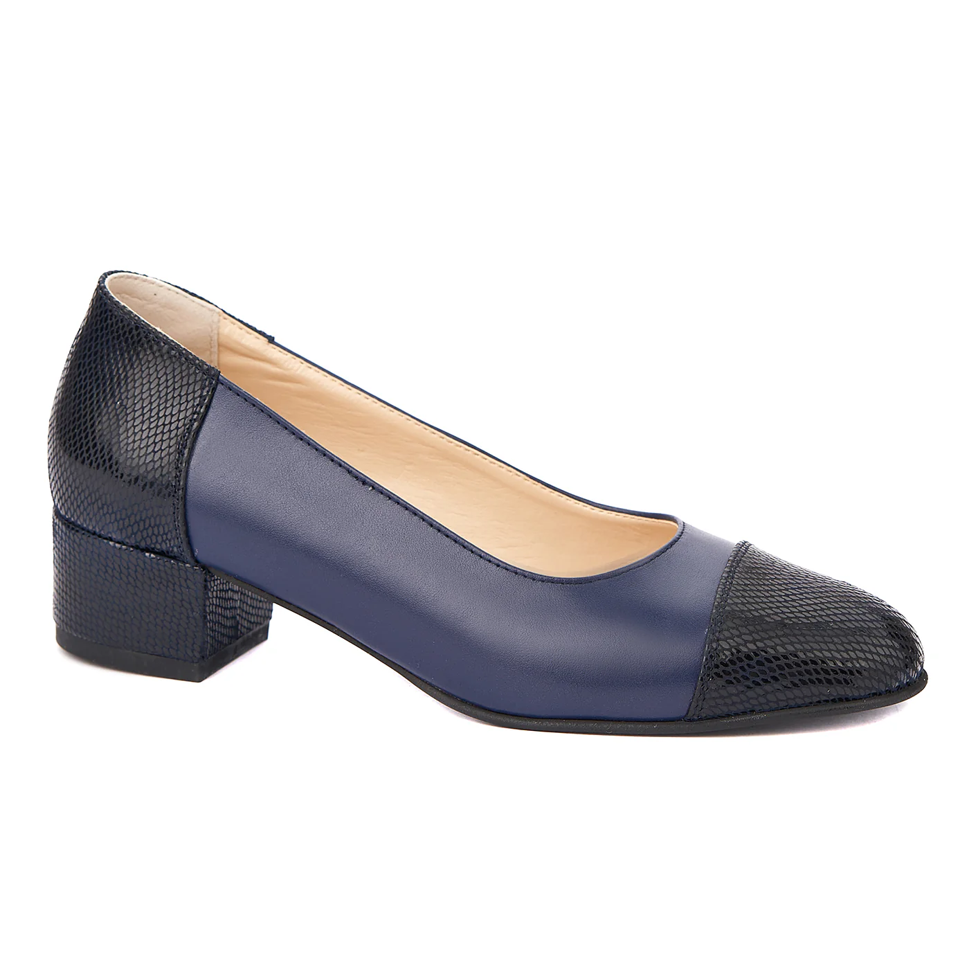 Pantofi dama toc mic din piele naturala albastra 4356