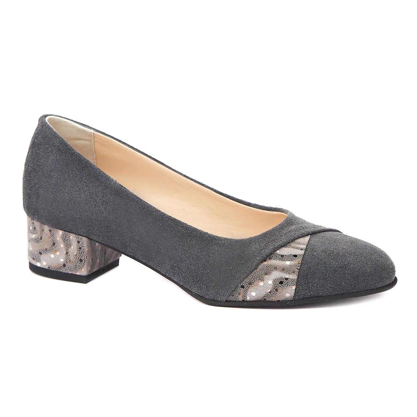 Pantofi dama toc mic din piele naturala gri 4352
