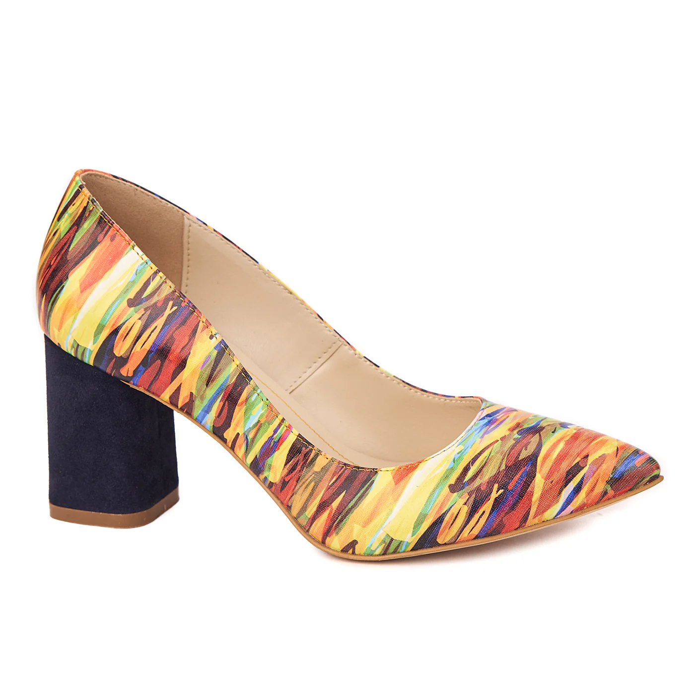Pantofi de Piele Dama cu Toc Gros 8 Cm Multicolor 4446