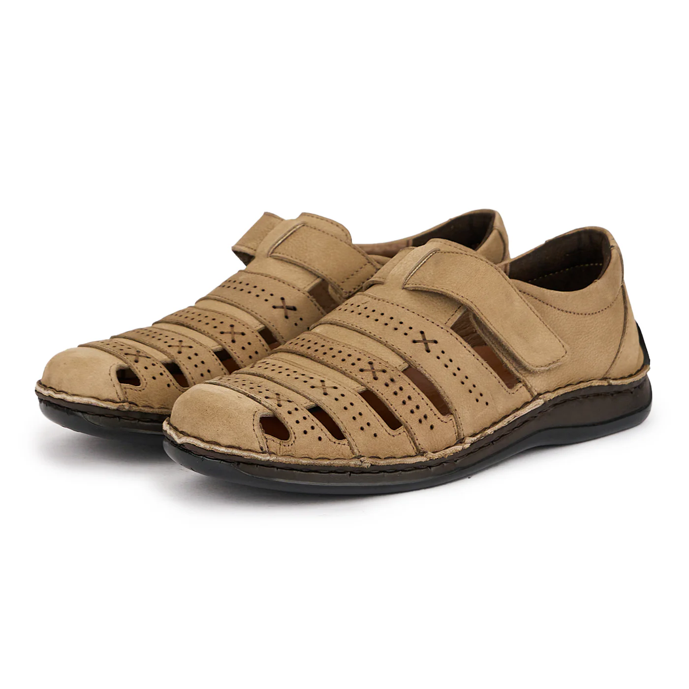 Pantofi de vara barbati din piele naturala bej inchis 7751 - Image 3