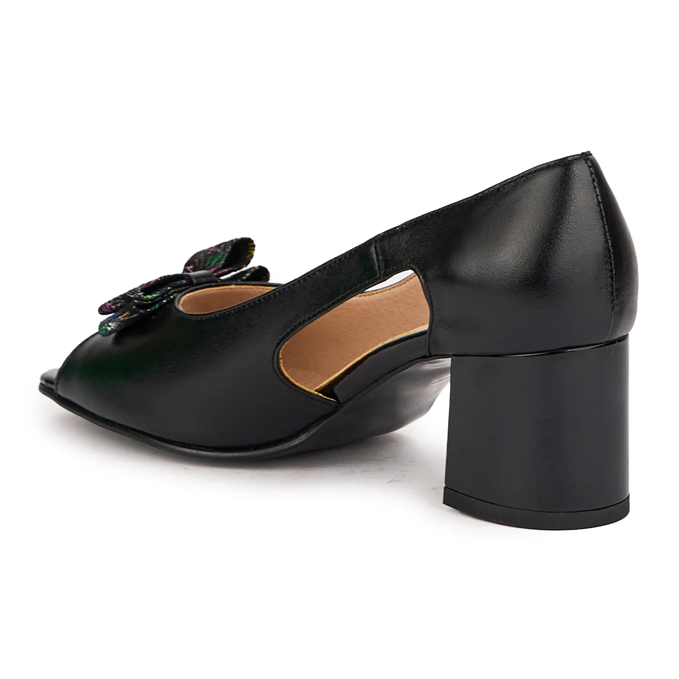 Pantofi decupati dama din piele naturala neagra cu toc gros 6 cm 16412 - Image 2