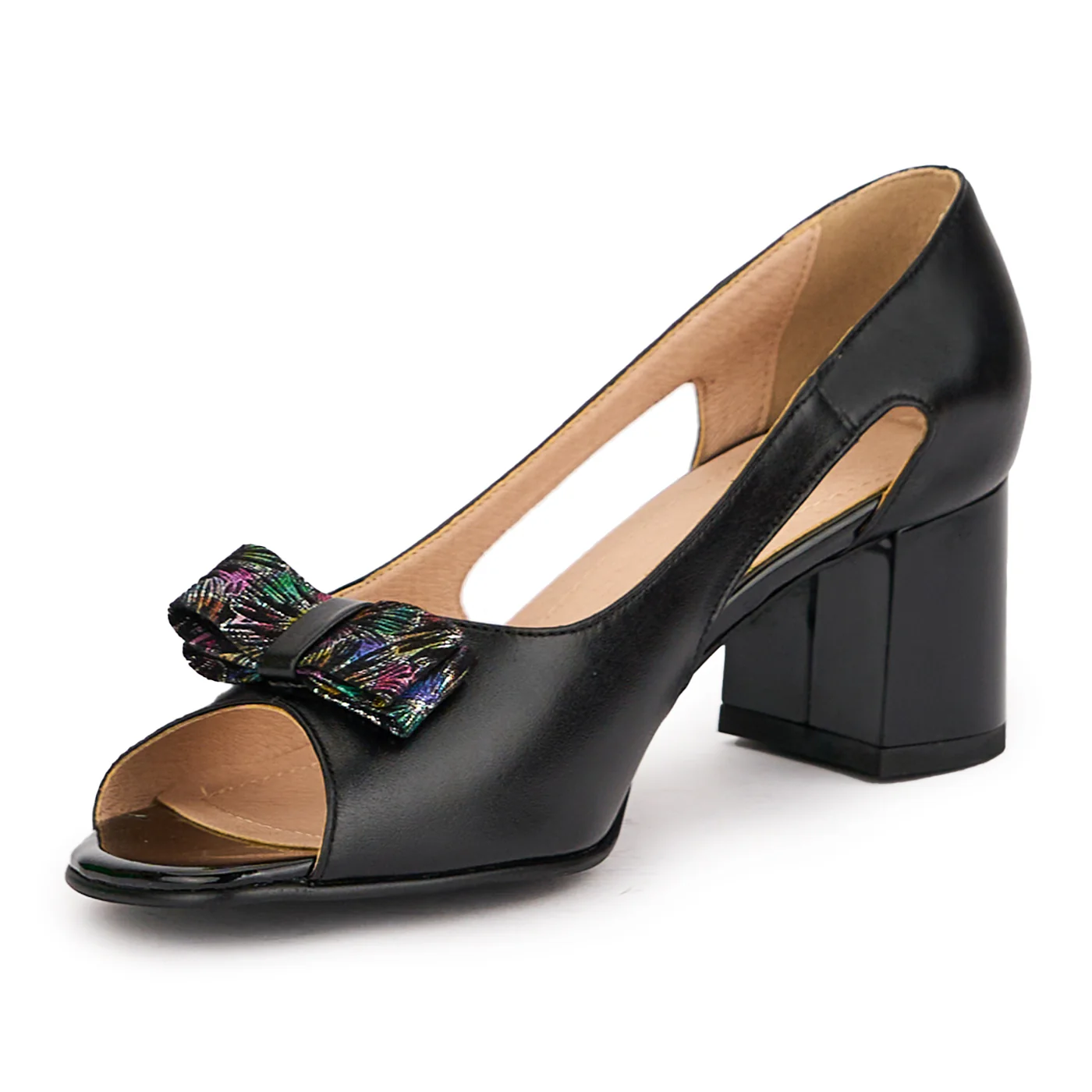 Pantofi decupati dama din piele naturala neagra cu toc gros 6 cm 16412 - Image 3