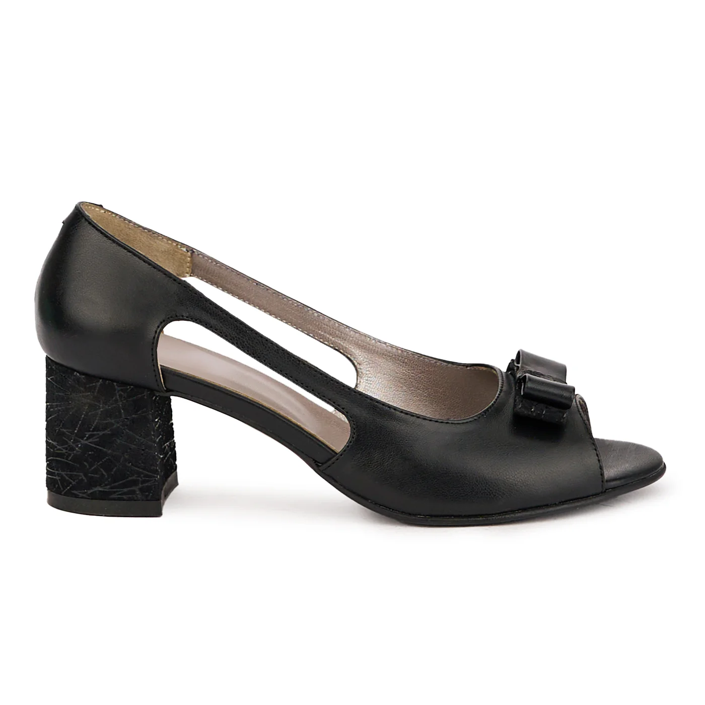 Pantofi decupati dama din piele naturala neagra cu toc gros 6 cm 16774