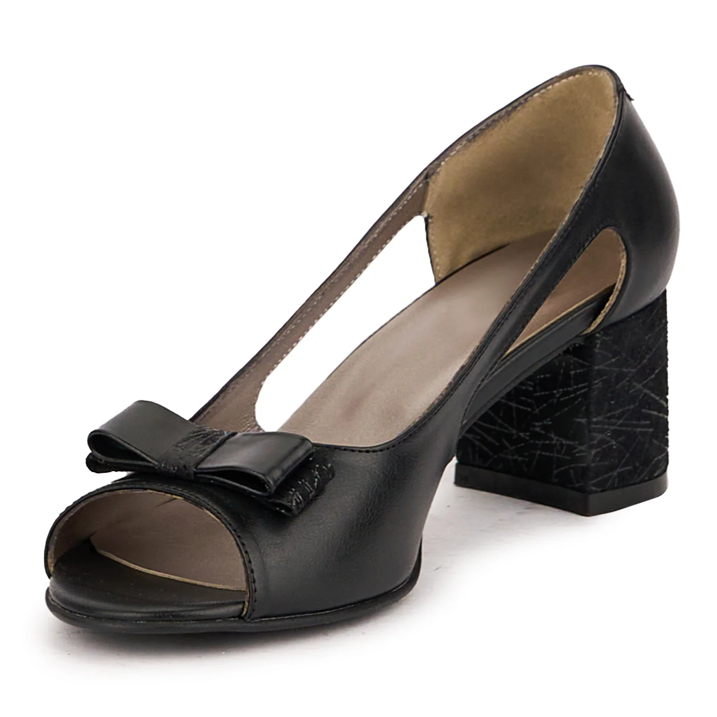 Pantofi decupati dama din piele naturala neagra cu toc gros 6 cm 16774 - Image 3