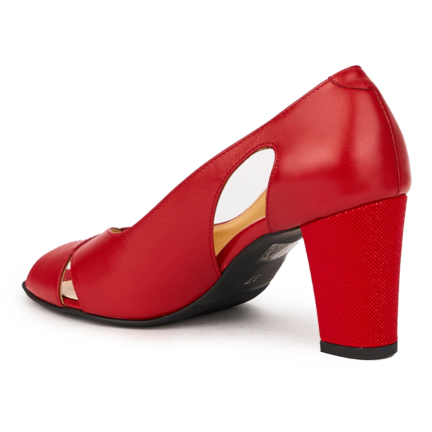 Pantofi decupati dama din piele naturala rosie cu toc gros 7 cm 15924 - Image 2