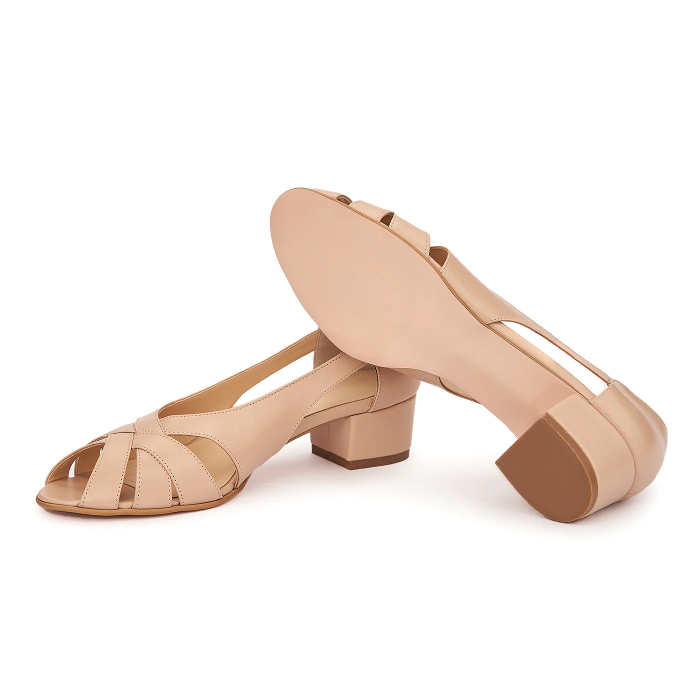Pantofi decupati toc mic din piele naturala bej 4969 - Image 3