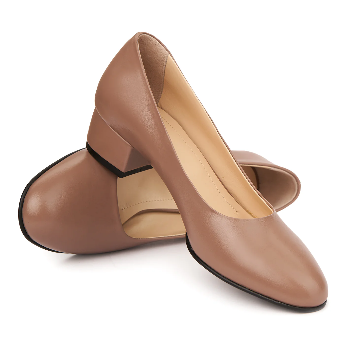 Pantofi dama toc mic din piele naturala bej 4972 - Image 4