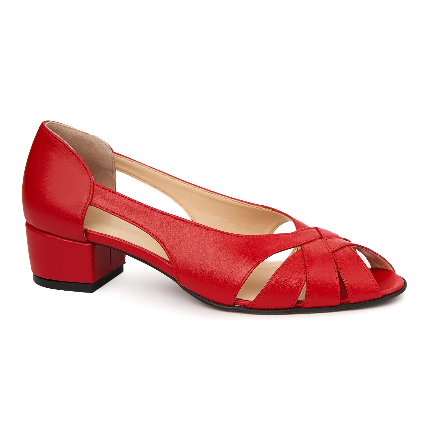 Pantofi decupati toc mic din piele naturala rosie 4960