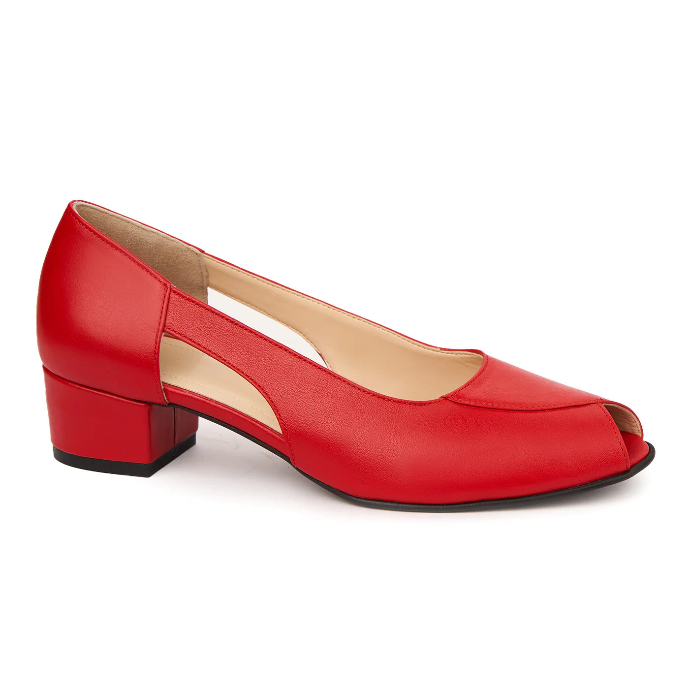 Pantofi decupati toc mic din piele naturala rosie 4963