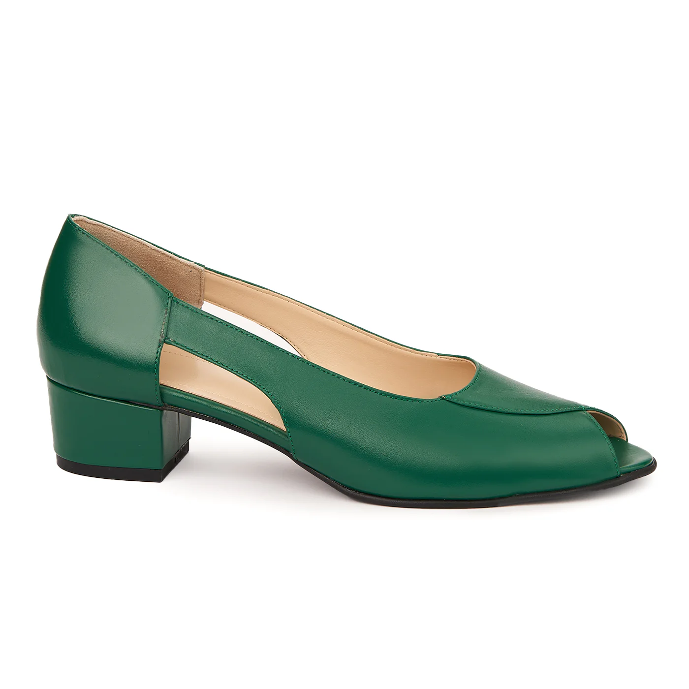Pantofi decupati toc mic din piele naturala verde 4967