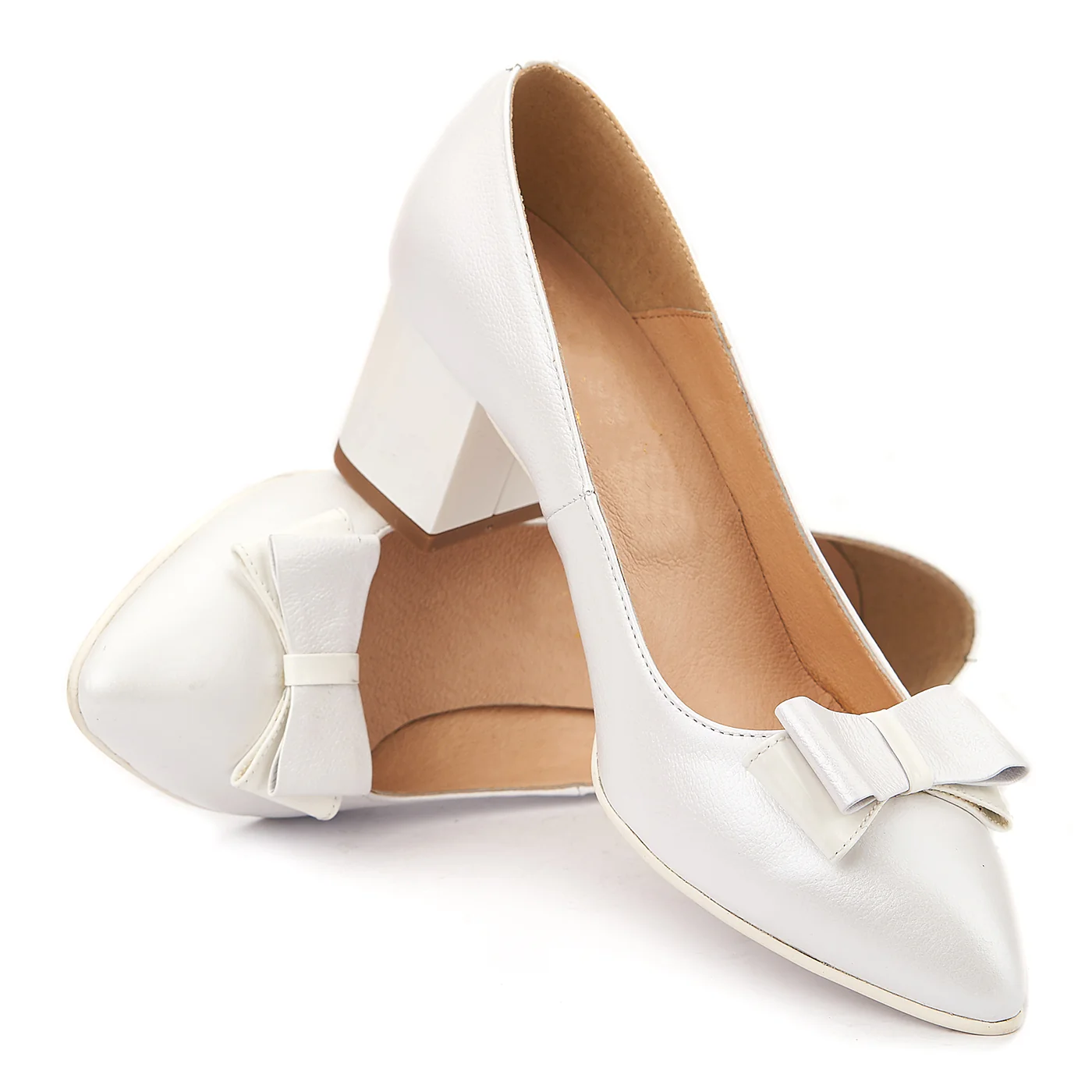 Pantofi din Piele Naturala Alb Perlat 4011 - Image 5
