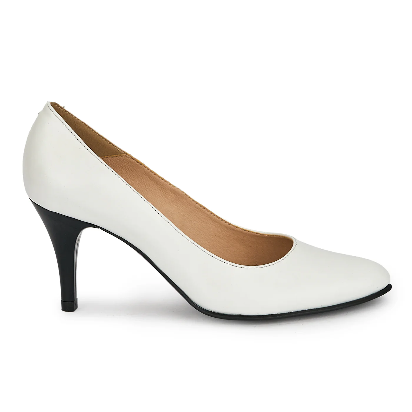 Pantofi din piele naturala alba cu toc subtire 7.5 cm 19360