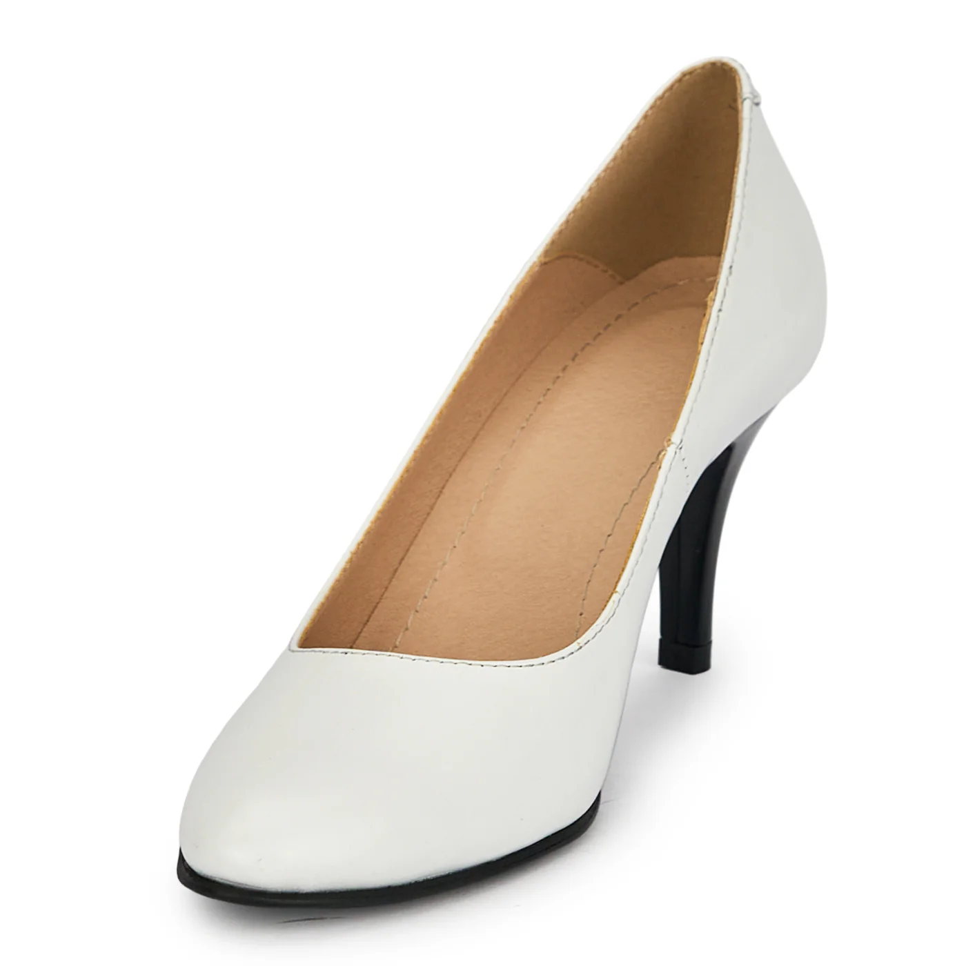 Pantofi din piele naturala alba cu toc subtire 7.5 cm 19360 - Image 3