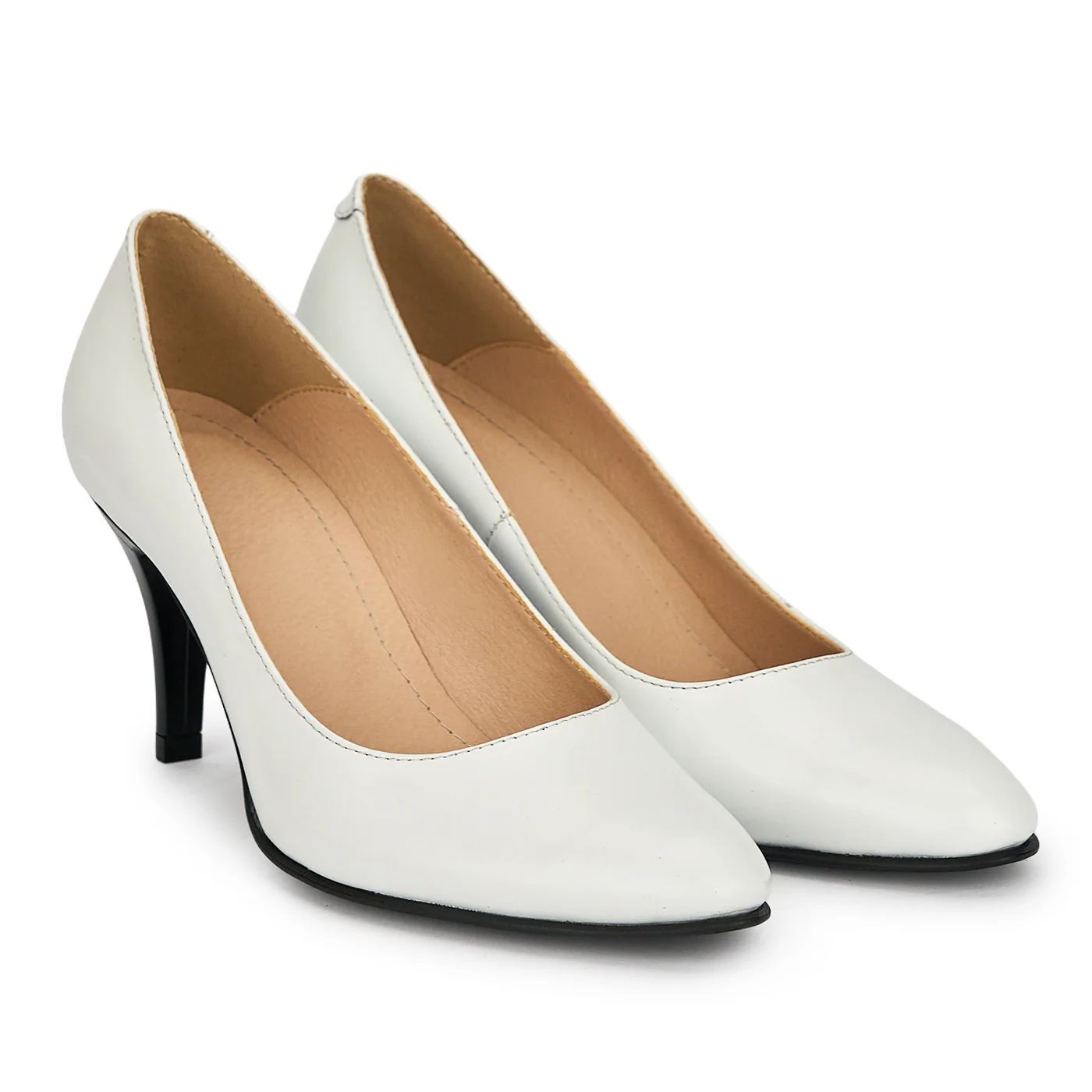 Pantofi din piele naturala alba cu toc subtire 7.5 cm 19360 - Image 4