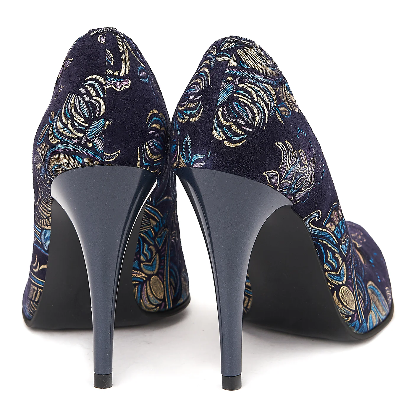 Pantofi din Piele Naturala Bleumarin cu flori 4009 - Image 2