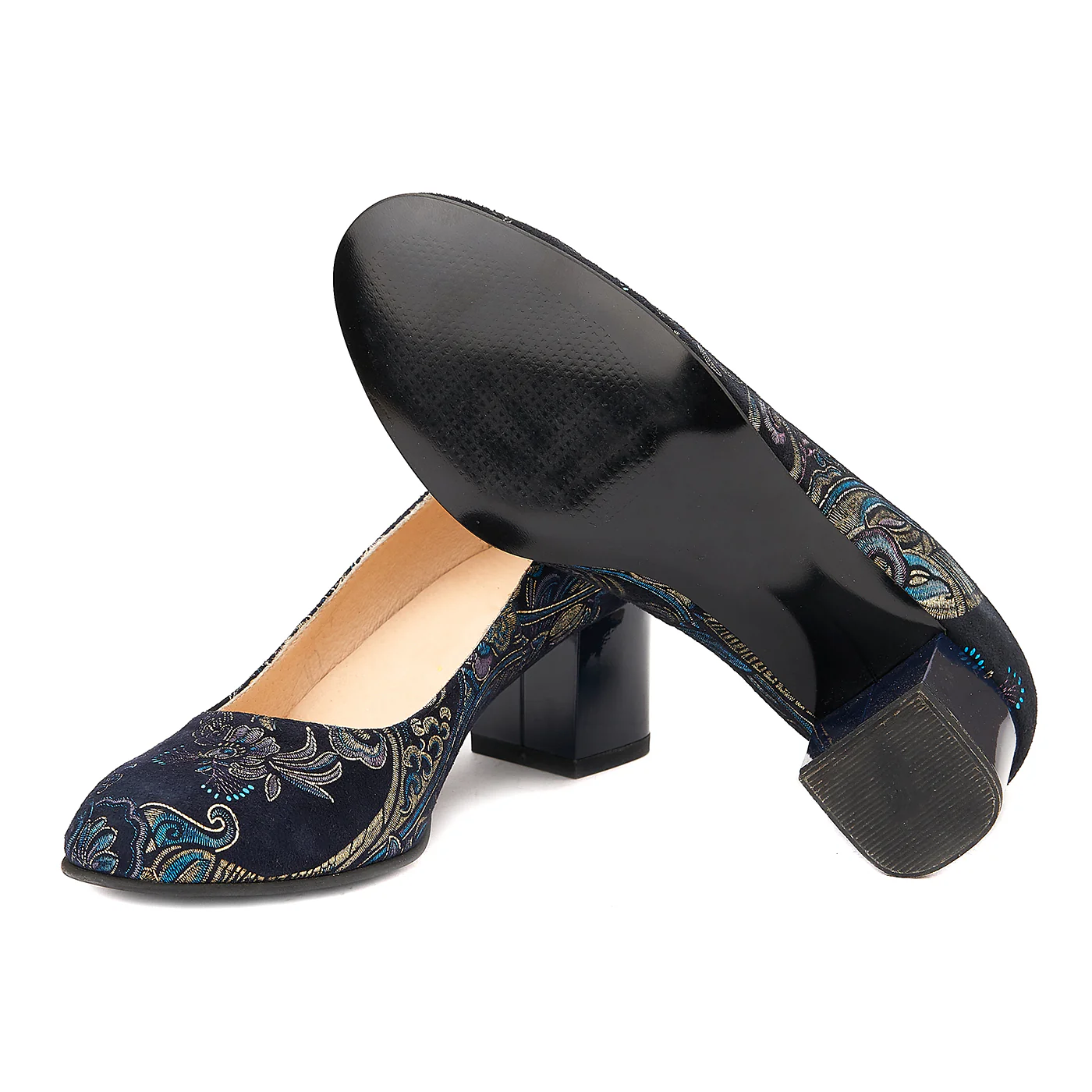 Pantofi din Piele Naturala Bleumarin Floral 4029 - Image 3