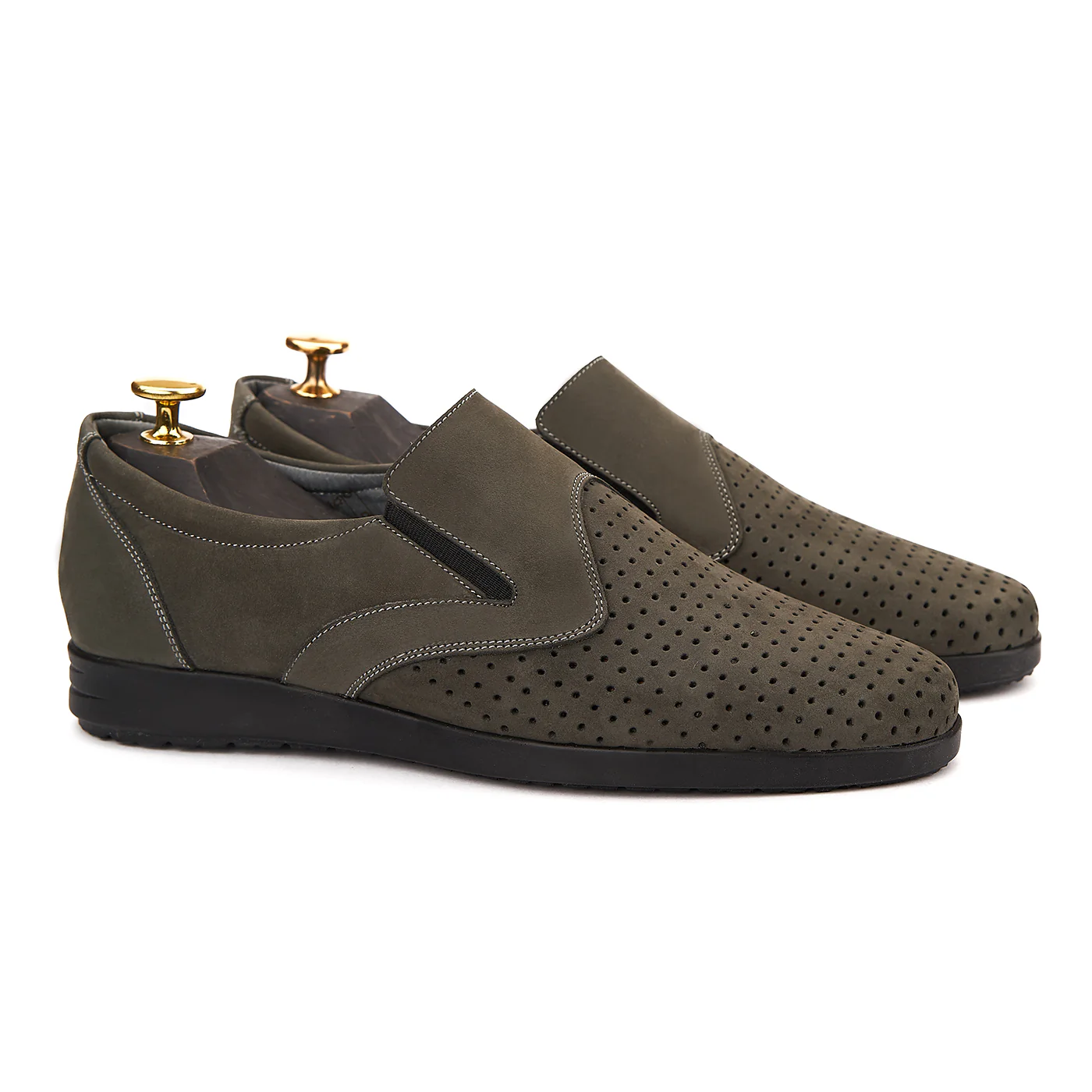 Pantofi din piele naturala perforata kaki 1016