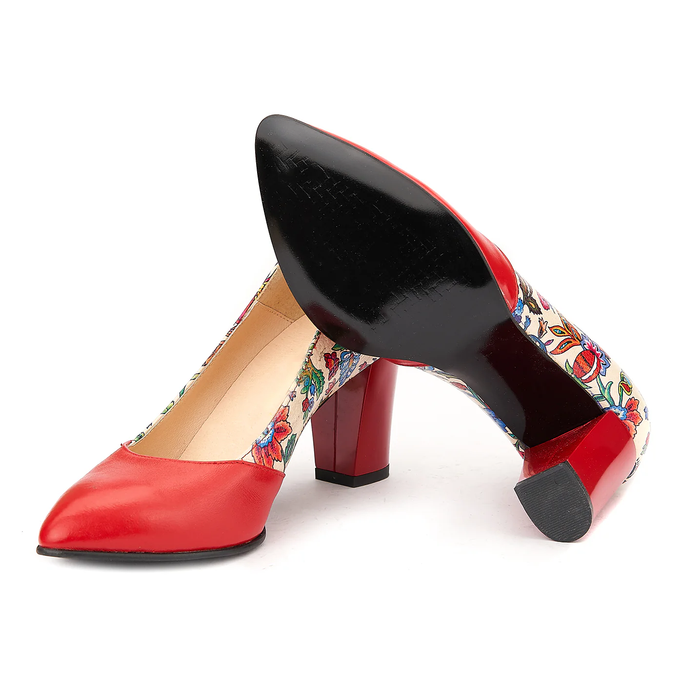 Pantofi din Piele Naturala Rosu Floral 4026 - Image 3