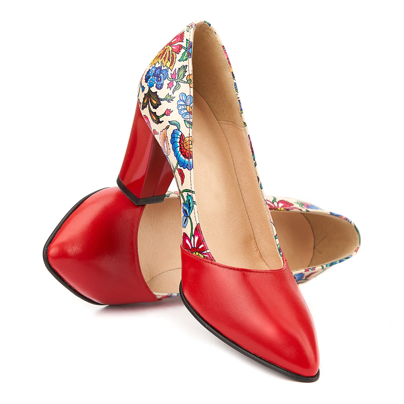 Pantofi din Piele Naturala Rosu Floral 4026 - Image 4