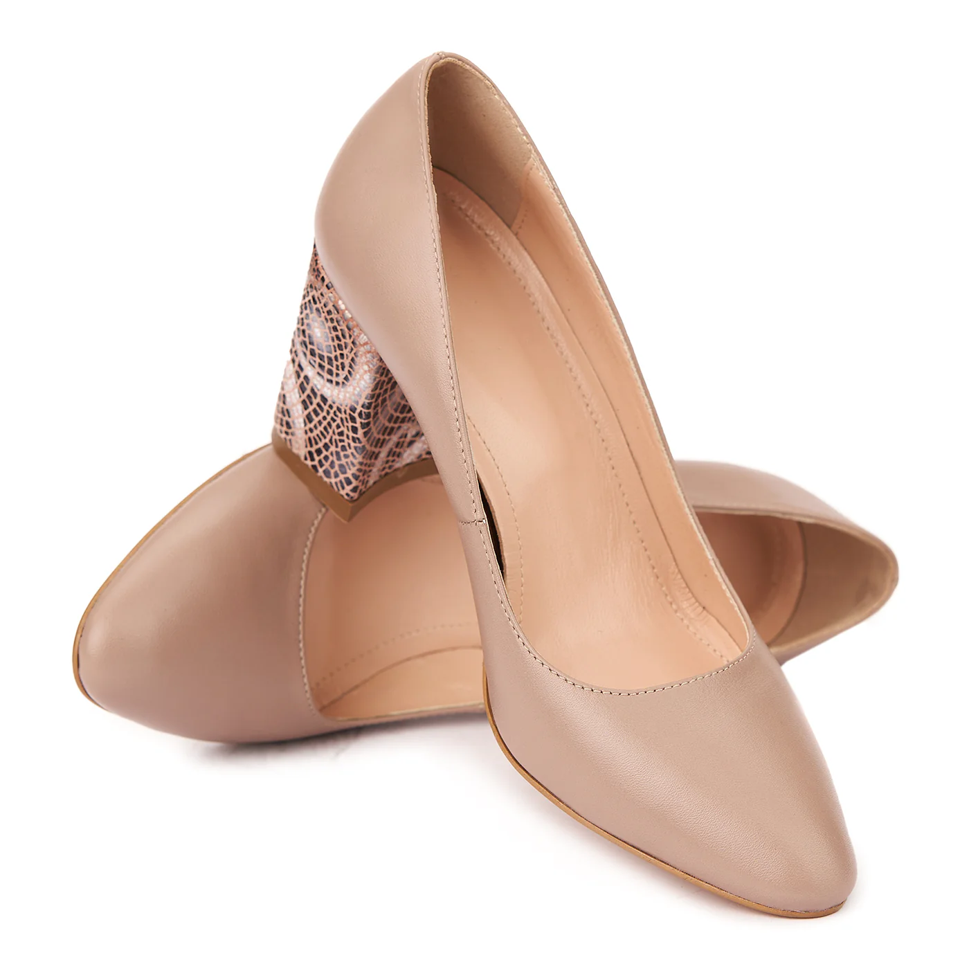 Pantofi Eleganti cu Toc de 6 Cm din Piele Naturala Bej 4453 - Image 4