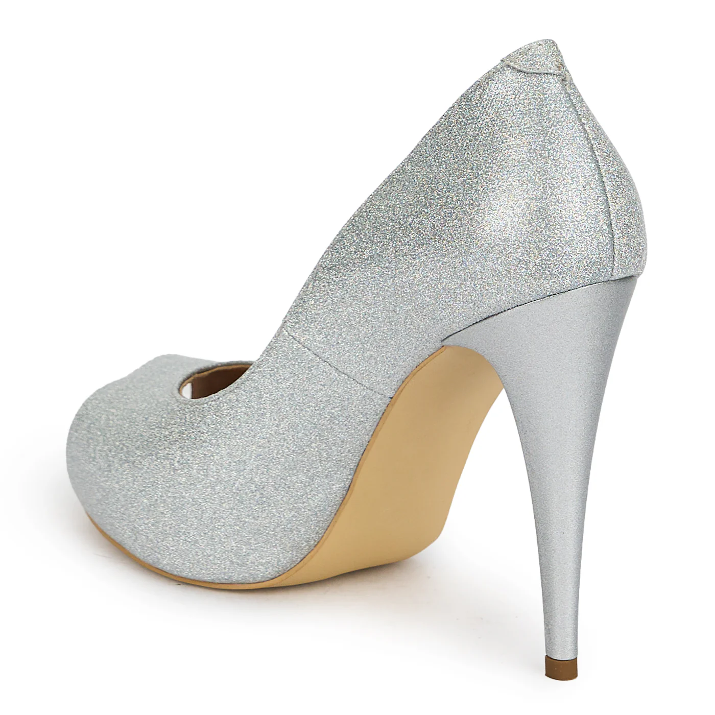 Pantofi eleganti dama din piele naturala argintie cu toc subtire 11.5 cm 19487 - Image 2