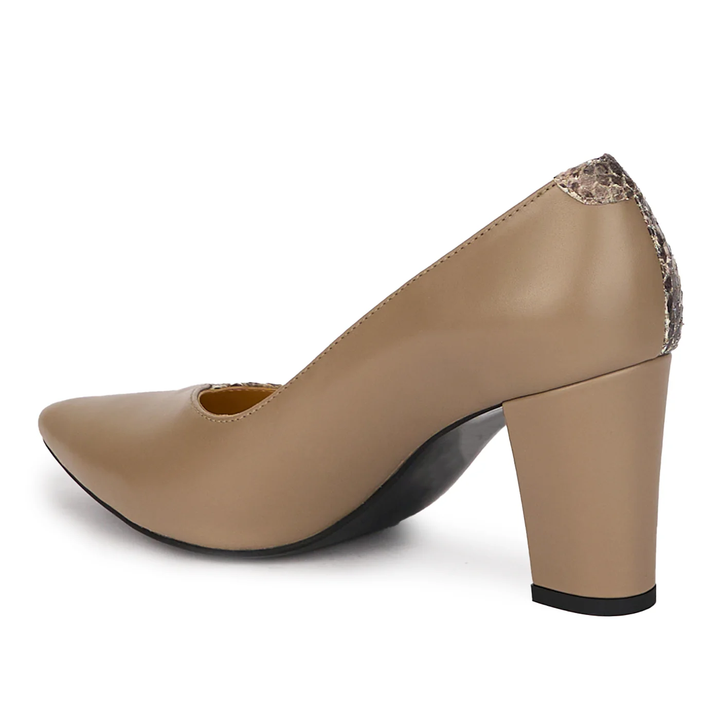 Pantofi eleganti dama din piele naturala bej cu toc gros 7.5 cm 18051 - Image 2