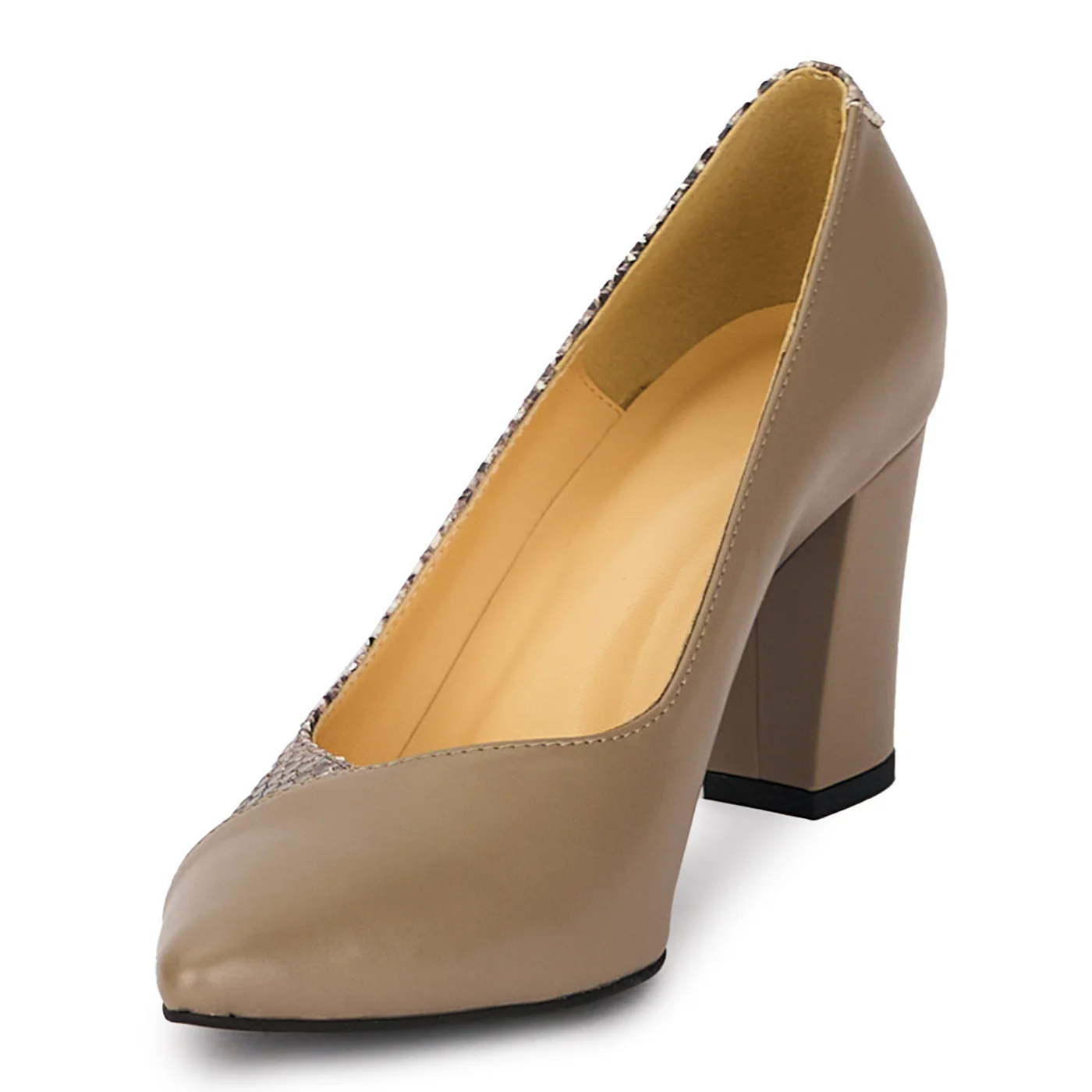 Pantofi eleganti dama din piele naturala bej cu toc gros 7.5 cm 18051 - Image 3