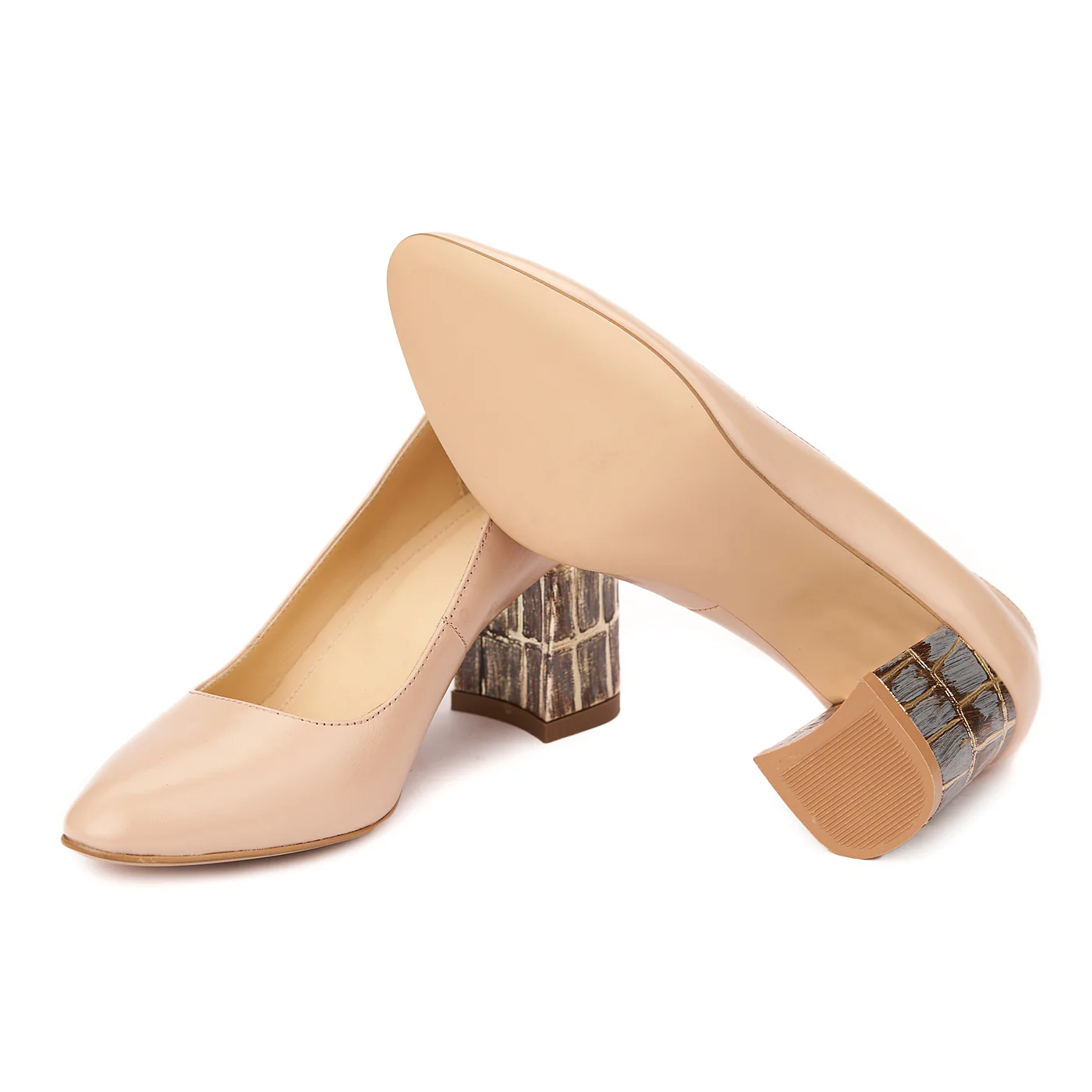 Pantofi eleganti din piele naturala bej cu toc imbracat 4452 - Image 3