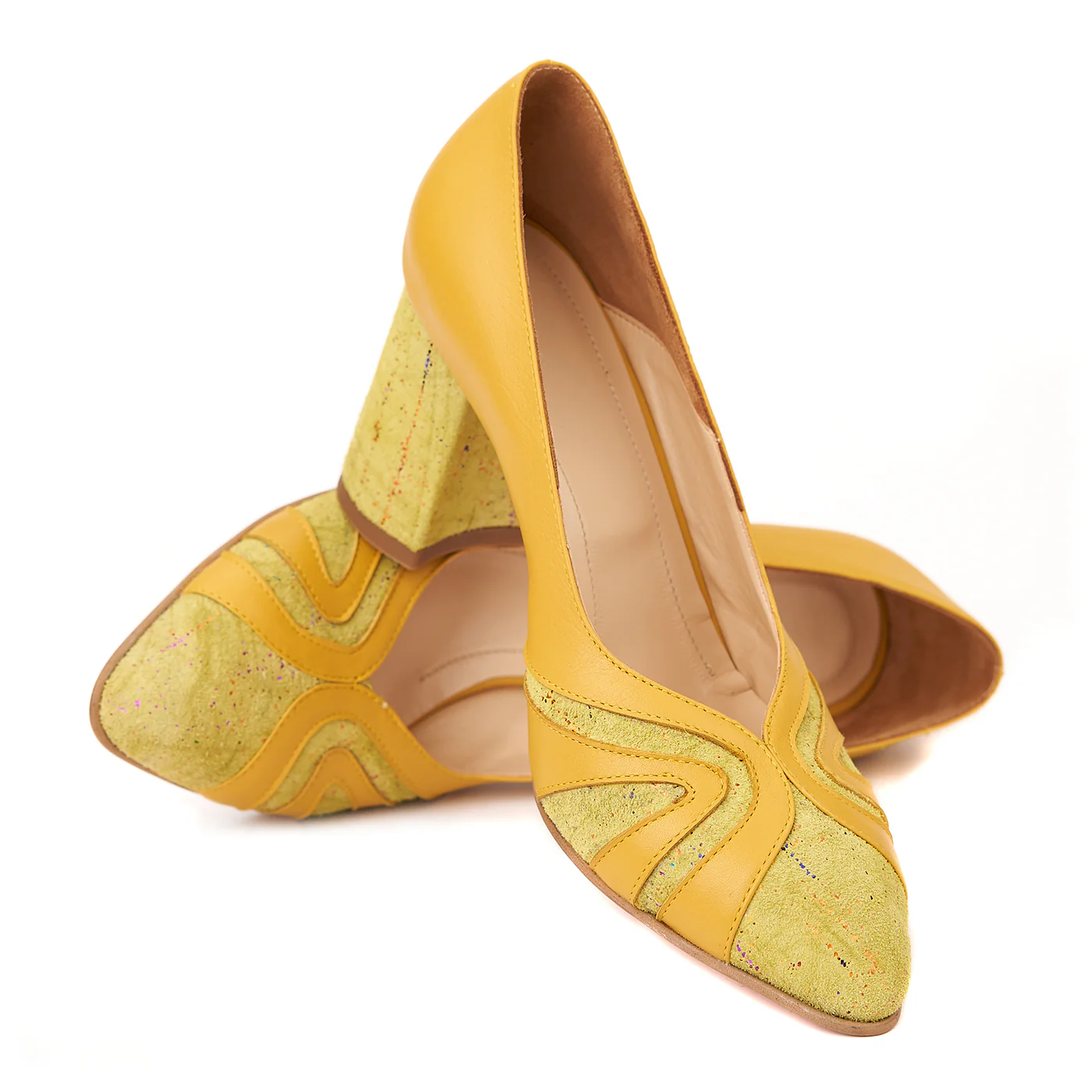 Pantofi Galbeni cu Toc Gros 8 Cm Eleganti din Piele Naturala 4255 - Image 4