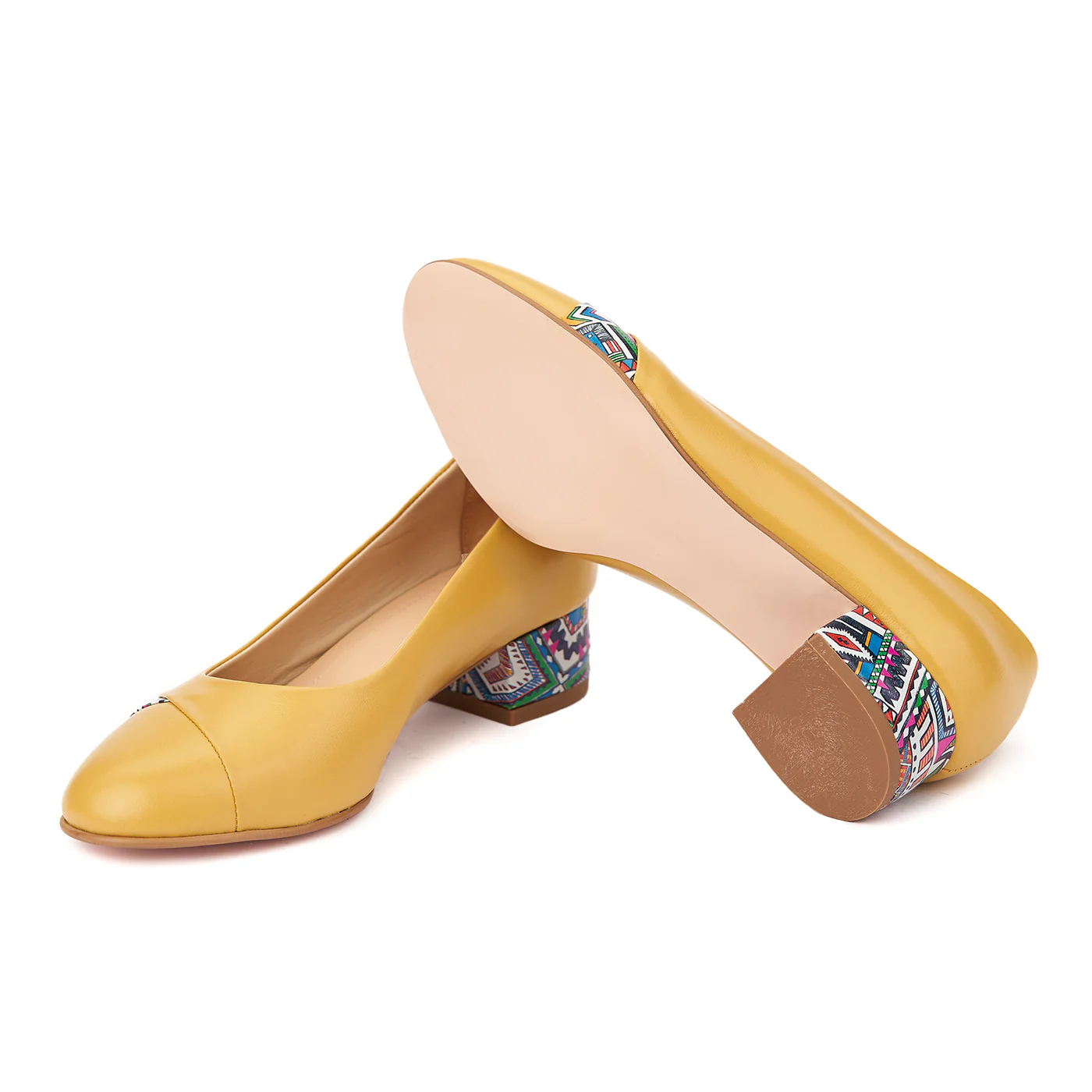 Pantofi galbeni cu toc mic din piele naturala 4491 - Image 3