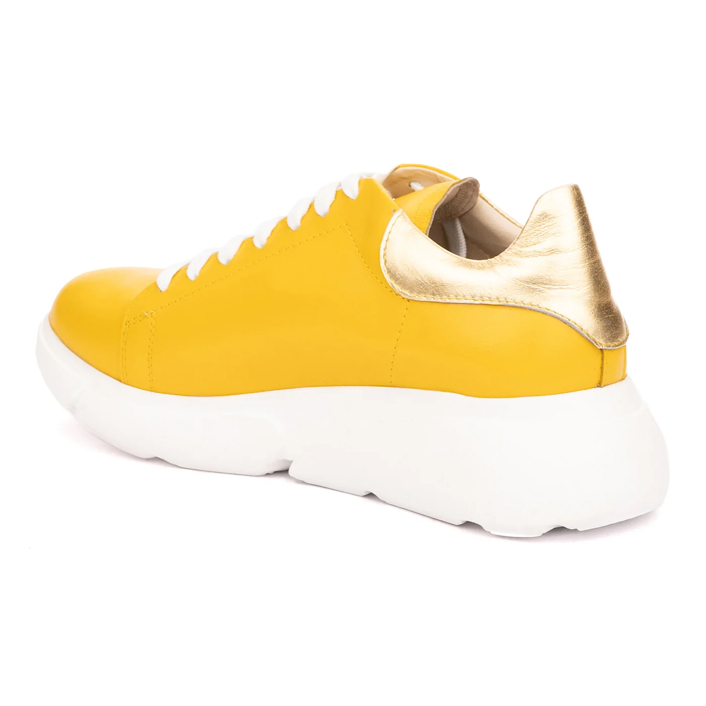 Pantofi Galbeni Dama din Piele Naturala cu Siret 8878 - Image 3