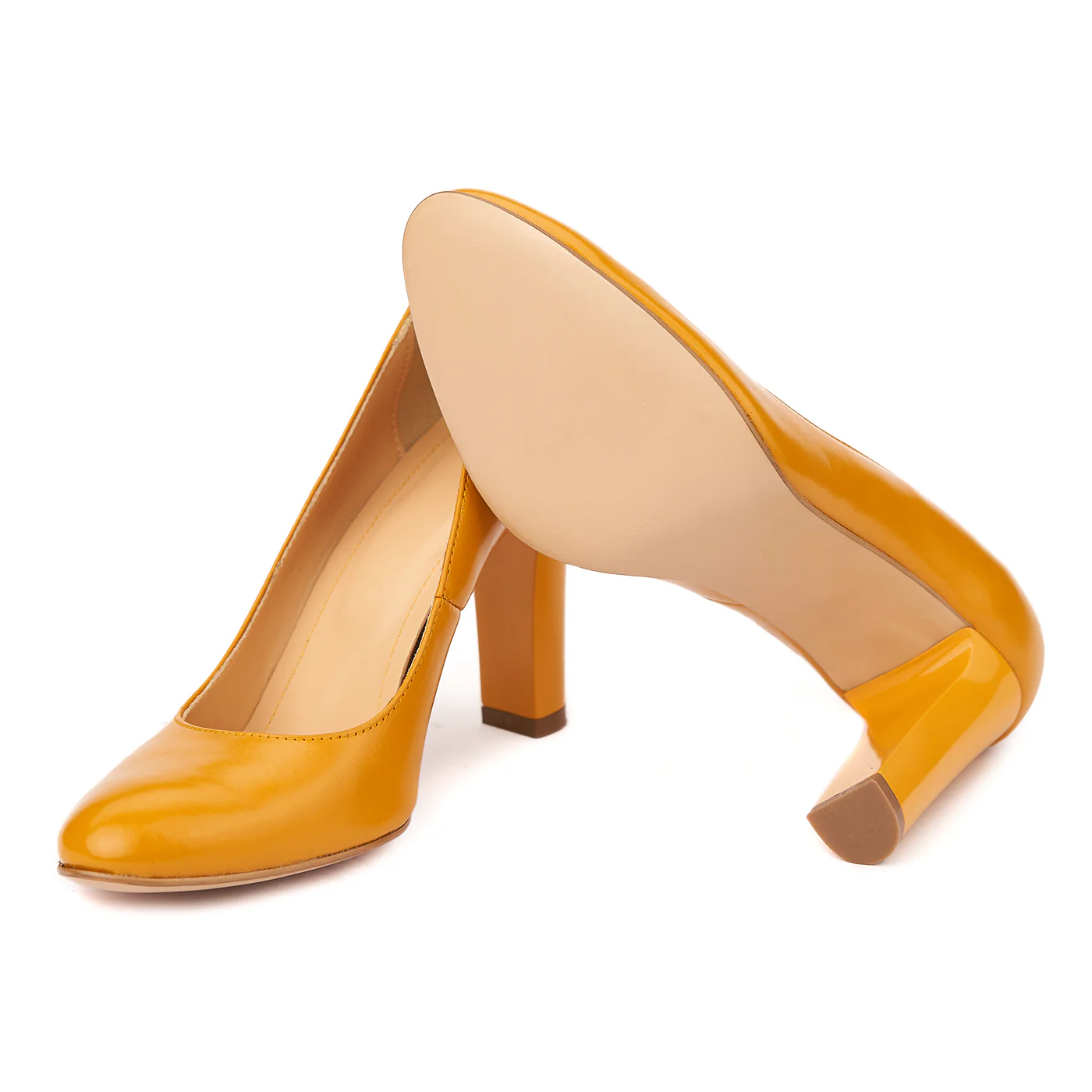 Pantofi Galbeni Piele Naturala Camel cu Toc 9 Cm Vopsit 4441 - Image 3