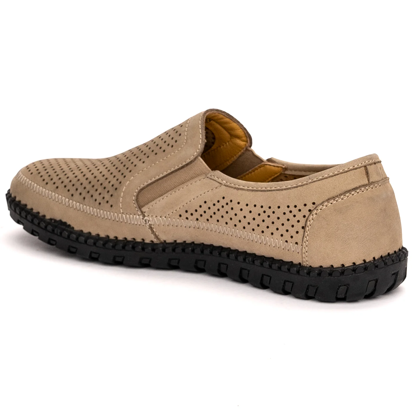 Pantofi perforati barbati din piele naturala bej 7510 - Image 2