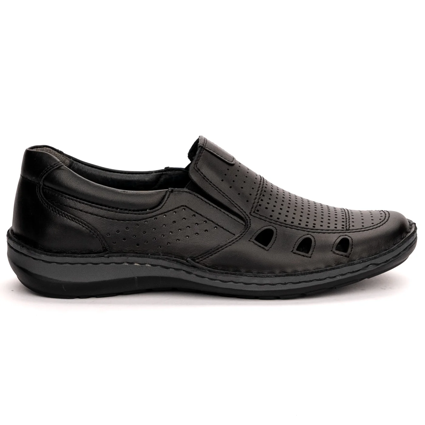 Pantofi perforati barbati din piele naturala neagra 7508