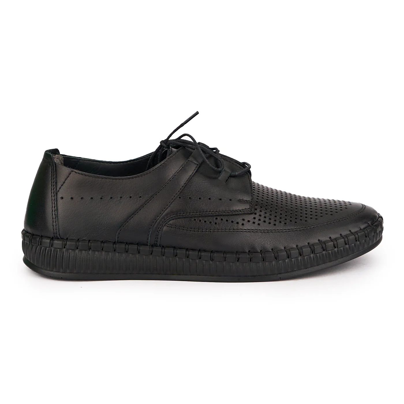 Pantofi perforati barbati din piele naturala neagra 7755