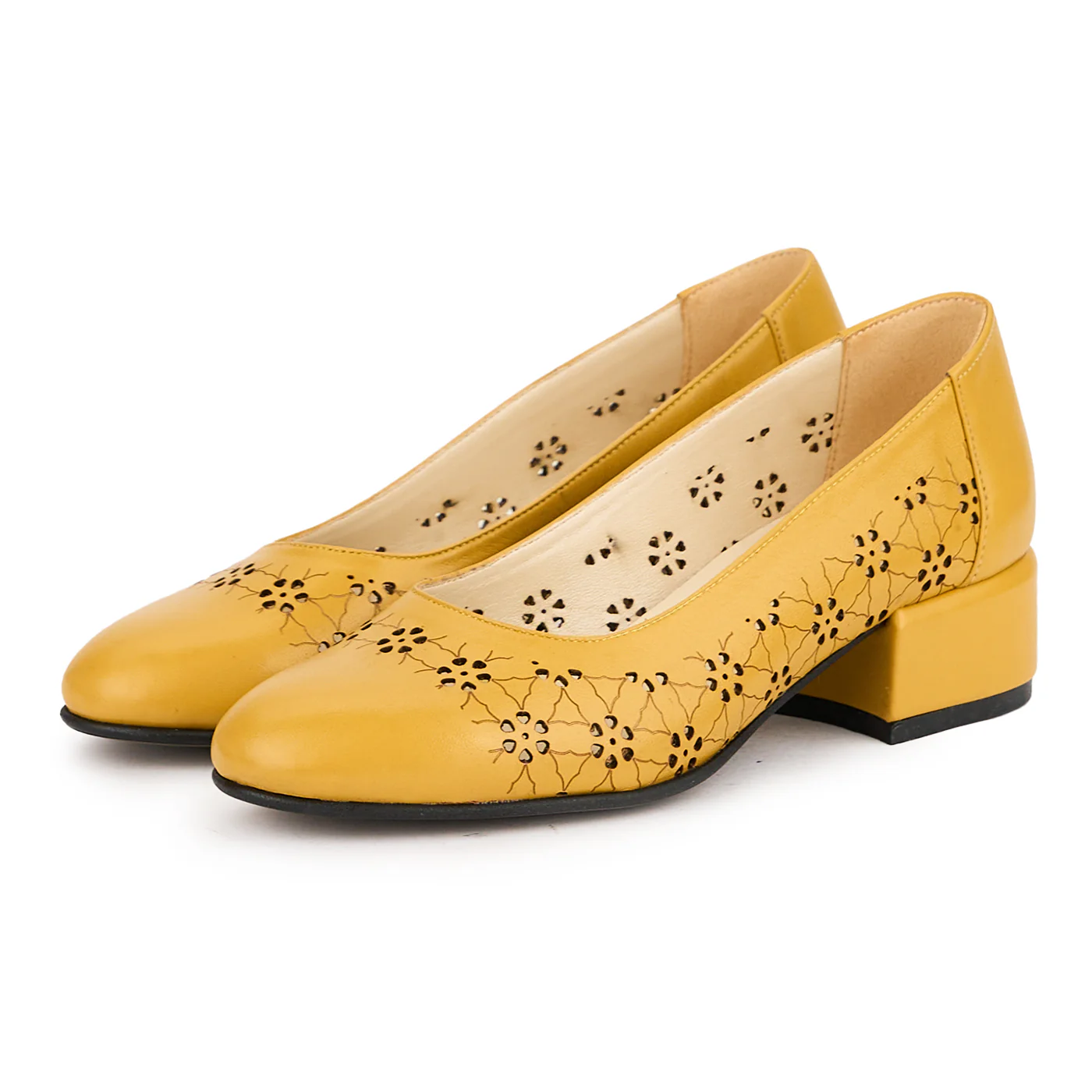 Pantofi perforati dama din piele naturala portocalie cu toc mic 3.5 cm 16286 - Image 3