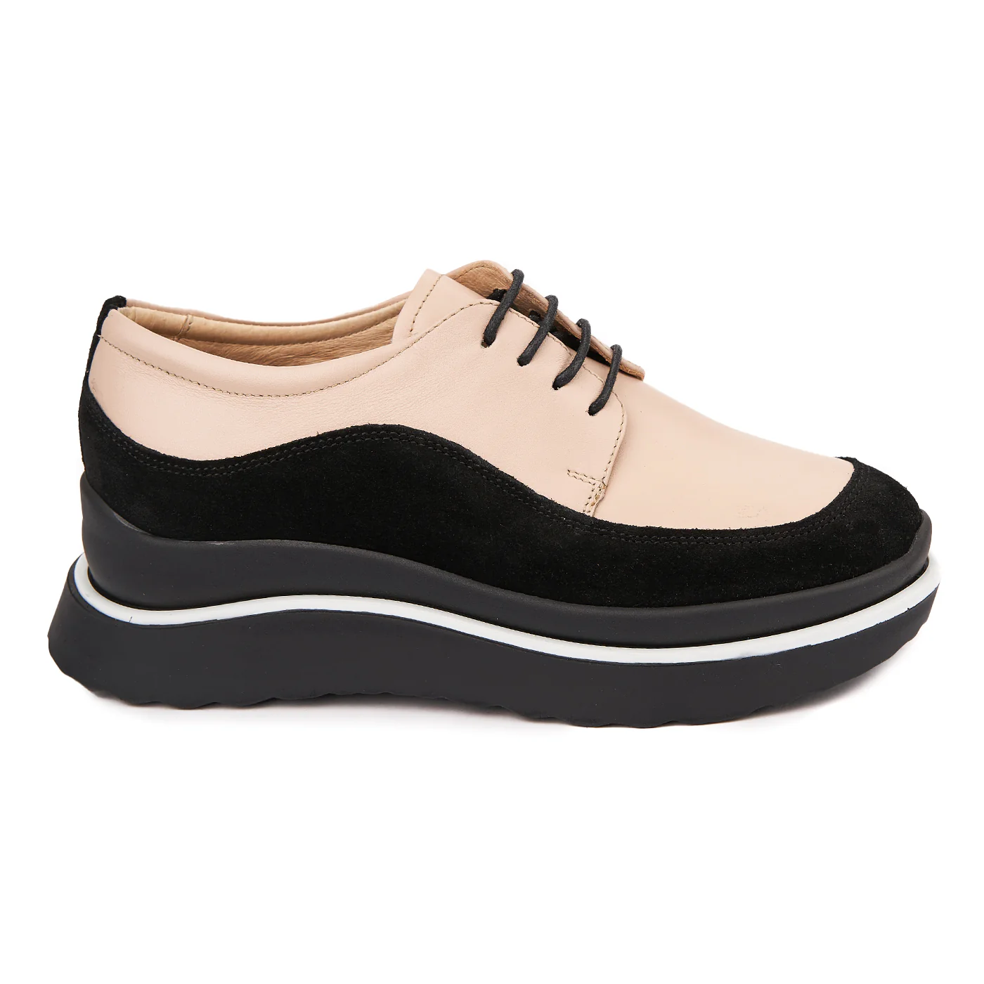 Pantofi Piele Naturala bej si negru 1635