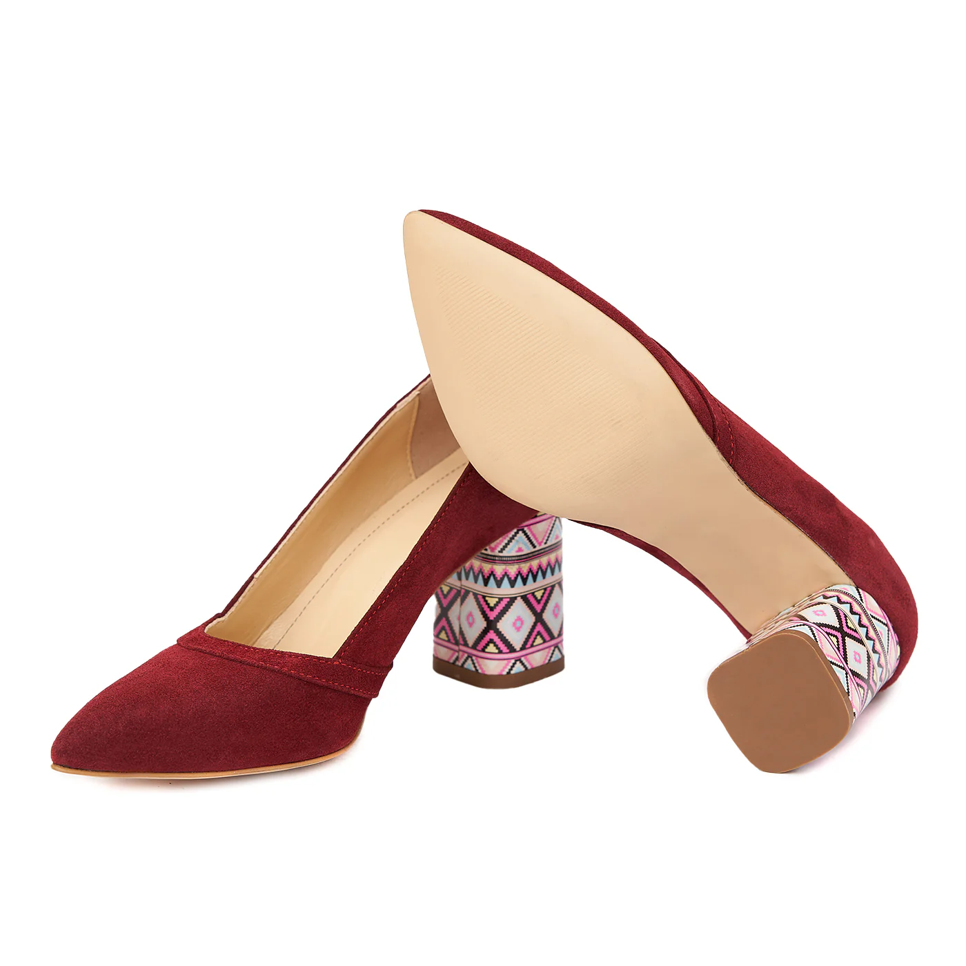 Pantofi Piele Toc Gros 7 Cm Eleganti din Piele Naturala Bordo 4438 - Image 3
