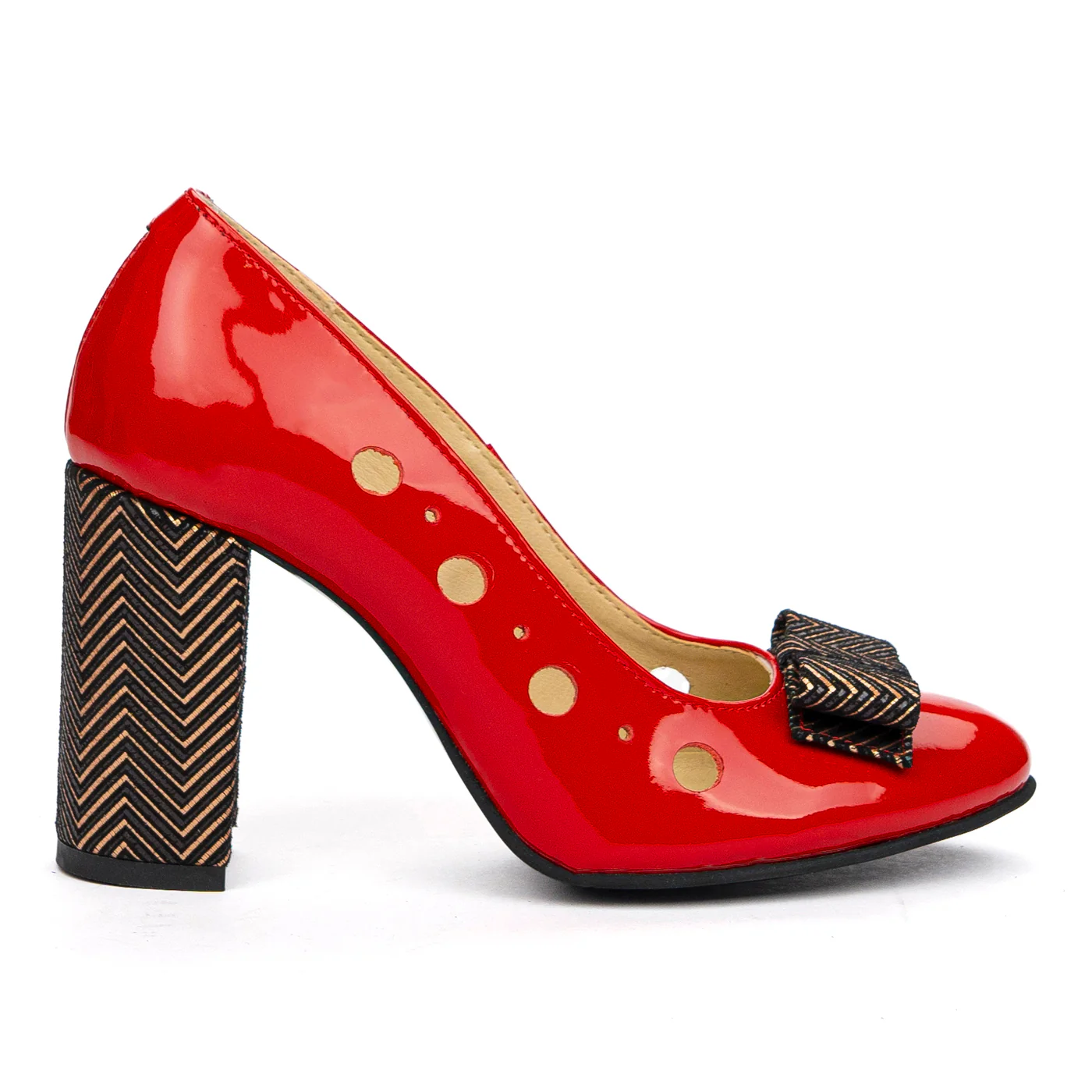 Pantofi Rosii Toc Gros 9 Cm Eleganti din Piele Naturala 4855